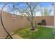 Backyard patio features a seating area with artificial grass, a decorative tree, and an enclosed fence at 8625 E Camino Vivaz --, Scottsdale, AZ 85255