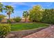 Lush backyard with well-maintained lawn, privacy landscaping, and a stone-lined walkway at 21525 E Camacho Rd, Queen Creek, AZ 85142