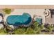 Aerial view of pool, spa, and patio area, surrounded by lush landscaping, perfect for outdoor relaxation at 12749 E Poinsettia Dr, Scottsdale, AZ 85259