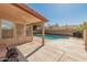 A covered patio overlooks a private backyard swimming pool, great for outdoor entertainment at 19412 N 77Th Ave, Glendale, AZ 85308