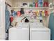 A utility room features a front loading washer, dryer, and wire shelving at 9442 N 106Th Pl, Scottsdale, AZ 85258