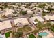 Aerial shot showcases a neighborhood with backyards featuring pools, patios, and lush landscaping at 1150 E Tyson St, Chandler, AZ 85225