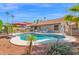 Backyard oasis with a sparkling pool, lounge chairs, and lush greenery with a privacy fence at 18014 N 53Rd Pl, Scottsdale, AZ 85254