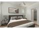 Cozy bedroom features a ceiling fan, modern decor, and neutral colors at 18250 N Cave Creek Rd # 147, Phoenix, AZ 85032