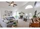 Bright living room featuring high ceilings, a fireplace, and lots of natural light at 4423 W Escuda Dr, Glendale, AZ 85308