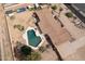 An aerial view highlighting the kidney-shaped pool and expansive backyard at 6428 E Shea Blvd, Scottsdale, AZ 85254