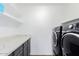 Convenient laundry room with shelving, a counter and updated appliances for all your washing needs at 8841 S 51St St # 1, Phoenix, AZ 85044