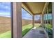 View of a covered patio that overlooks a beautifully landscaped backyard with artificial turf at 9923 E Tahoe Ave, Mesa, AZ 85212