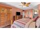 Bedroom with wood floors, ceiling fan, and large dresser with wall-mounted TV at 14645 N Fountain Hills Blvd # 208, Fountain Hills, AZ 85268