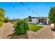 Beautiful backyard with a tidy lawn area, surrounded by gravel and mature trees at 3320 E Claire Dr, Phoenix, AZ 85032