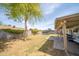Spacious backyard featuring grass, mature tree, trampoline and patio at 402 W Mohawk Ln, Phoenix, AZ 85027