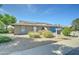 Inviting single-story home with manicured desert landscaping, solar panels, and a blue garage door at 4023 W Joan De Arc Ave, Phoenix, AZ 85029