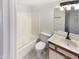 Beautiful bathroom featuring a shower-tub combo, modern vanity with a white countertop and toilet at 10101 N 91St Ave # 162, Peoria, AZ 85345
