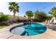 Backyard pool surrounded by lush landscaping and mature palm trees, perfect for summer days at 21266 S 213Th Pl, Queen Creek, AZ 85142
