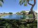 Scenic view of community pond featuring a bench and gazebo-style building in the background at 4094 E Los Altos Dr, Gilbert, AZ 85297