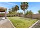 Lush backyard with green lawn and two palm trees surrounded by decorative rock landscaping at 19616 N Toya St, Maricopa, AZ 85138