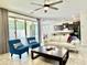 Bright and spacious living room with large windows, modern furniture, and backyard access at 4417 N 156Th Dr, Goodyear, AZ 85395