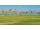 Beautiful lake view showcasing a geyser-like fountain with green lawns, palm trees and desert mountains in Fountain Hills at 16336 E Ridgeline Dr, Fountain Hills, AZ 85268