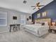 Well-lit bedroom with a ceiling fan and a blue accent wall at 18820 N 34Th Ln # 1, Phoenix, AZ 85027