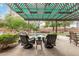 Serene backyard with a covered patio, comfortable seating, and water feature at 10653 E Lindner Cir, Mesa, AZ 85209
