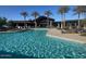 Large community pool with palm trees and lounge chairs at 1303 W Cherrywood Dr, Queen Creek, AZ 85140