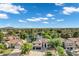 Aerial view showcasing a neighborhood with tree-lined streets, a central lake, and beautiful homes at 175 N Brookside St, Chandler, AZ 85225