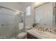 Charming bathroom with sleek glass shower, modern fixtures, and a stylish sink vanity for a luxurious feel at 2949 E Athena Ave, Gilbert, AZ 85297