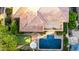 An aerial view showcases the home's backyard featuring a pool, outdoor seating area, patio, and putting green at 3683 E Nolan Dr, Chandler, AZ 85249