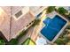 An aerial view showcases the home's backyard featuring a pool, outdoor seating area, patio, and putting green at 3683 E Nolan Dr, Chandler, AZ 85249