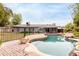 A backyard pool with rock features and a paved patio in the distance at 2816 S Don Luis Cir, Mesa, AZ 85202
