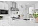 Modern kitchen featuring white cabinets, subway tile backsplash, and stainless steel appliances at 3842 E Fountain St, Mesa, AZ 85205