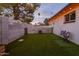 Green backyard featuring low maintenance artifical turf, concrete block fencing, and patio at 4527 N 12Th Ave, Phoenix, AZ 85013
