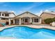Inviting pool surrounded by desert landscaping and a covered patio, perfect for entertaining at 628 N El Dorado Dr, Gilbert, AZ 85233