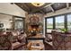 Cozy lounge with a stone fireplace, comfortable leather sofas, and warm lighting at 9439 E Trailside Vw, Scottsdale, AZ 85255