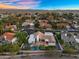 Expansive aerial view of a desert community showcasing single-story homes and meticulously landscaped yards at 9760 E San Salvador Dr, Scottsdale, AZ 85258