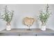Foyer console table with decorative vases, plants, and a striking petrified wood slab at 9760 E San Salvador Dr, Scottsdale, AZ 85258