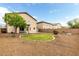 Large gravel backyard with a patch of green grass, mature tree, and house exterior at 11737 W Robin Dr, Sun City, AZ 85373