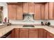 Close-up of kitchen area featuring wooden cabinetry, stainless steel appliances, and granite countertops at 13300 E Via Linda -- # 1065, Scottsdale, AZ 85259