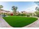 Spacious backyard with artificial grass, mature plants, and mountain views at 2040 E Indigo Brush Rd, Phoenix, AZ 85048