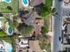 An aerial view of a neighborhood with swimming pools and well-maintained yards at 222 N Miller St, Mesa, AZ 85203