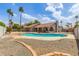 Backyard pool area with desert landscaping and privacy fence, showcasing a view of the home's exterior at 412 W Curry St, Chandler, AZ 85225