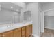 Bathroom with double sinks, vanity and modern fixtures and mirrors; bright and stylish at 4777 S Fulton Ranch Blvd # 1029, Chandler, AZ 85248