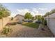 Desert landscaped backyard with artificial turf, gravel, and mature cacti and succulents at 5206 S Clark Dr, Tempe, AZ 85283