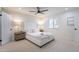 This main bedroom has neutral carpet, a ceiling fan, and two bedside lamps at 711 N 22Nd St, Mesa, AZ 85213