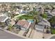 Neighborhood aerial view shows single Gathering homes and a landscaped yard with a pool at 9015 E Altadena Ave, Scottsdale, AZ 85260