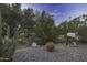 Tranquil backyard featuring lush trees, desert flora, and whimsical decorations at 9690 W Martin Rd, Casa Grande, AZ 85194