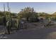 Backyard view with mature cacti, a firepit, and bench swing seating at 9690 W Martin Rd, Casa Grande, AZ 85194