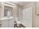 Clean bathroom featuring a vanity with ample storage, and a shower, with modern fixtures at 14414 N Boxwood Ln, Fountain Hills, AZ 85268