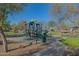 A colorful playground featuring slides and climbing structures is framed by mature trees in a park-like setting at 1694 E Mia Ln, Gilbert, AZ 85298