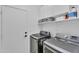 This laundry room offers a newer washer and dryer, plenty of storage with cabinets, and a convenient folding area at 2218 E Desert Trumpet Rd, Phoenix, AZ 85048